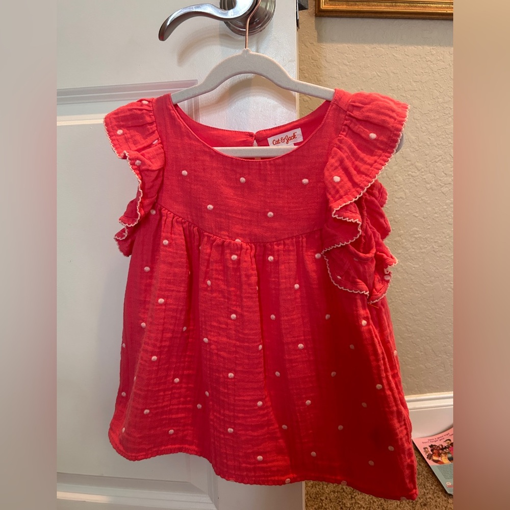 Girls shirt- pink and white polka dots